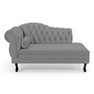 Divã Recamier Chaise Longue Lavínia 150cm Capitonê Pés de Madeira Linho Cinza - Abmaza