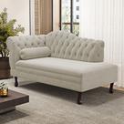 Divã Recamier Chaise Longue Lavínia 150cm Capitonê Pés de Madeira Veludo Bege Claro - Desk Design
