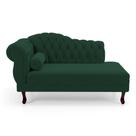 Divã Recamier Chaise Longue Lavínia 150cm Capitonê Pés de Madeira Veludo Verde Escuro - Abmaza