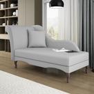 Divã Recamier Chaise Longue Valentina Clássico com Pés de Madeira Veludo Cinza Claro - Desk Design
