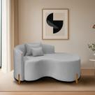 Divã Recamier Curvo Sala de Estar Recepção Inglaterra 150cm Pés Madeira Lado Direito Linho Divã Recamier Curvo Sala de Estar Recepção Inglaterra 150cm Pés Madeira Lado Direito Linho