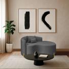 Divã Recamier Curvo Sala de Estar Recepção Inglaterra 150cm Pés Metal Dourado Lado Direito Linho