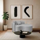 Divã Recamier Curvo Sala de Estar Recepção Inglaterra 150cm Pés Metal Dourado Lado Direito Linho Divã Recamier Curvo Sala de Estar Recepção Inglaterra 150cm Pés Metal Dourado Lado Direito Linho