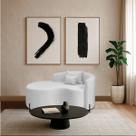 Divã Recamier Curvo Sala de Estar Recepção Inglaterra 150cm Pés Metal Preto Esquerdo Bouclé Divã Recamier Curvo Sala de Estar Recepção Inglaterra 150cm Pés Metal Preto Esquerdo Bouclé