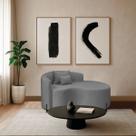 Divã Recamier Curvo Sala de Estar Recepção Inglaterra 150cm Pés Metal Preto Lado Direito Bouclé