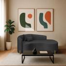 Divã Recamier Curvo Sala de Estar Recepção Inglaterra 180cm Pés Metal Dourado Lado Direito Linho