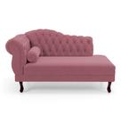Divã Recamier Lavínia Clássico 120cm Capitonê com Pés de Madeira Suede Rosa - Abmaza Divã Recamier Lavínia Clássico 120cm Capitonê com Pés de Madeira Suede Rosa - Abmaza