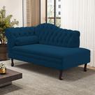 Divã Recamier Lavínia Clássico 120cm Capitonê com Pés de Madeira Veludo Azul Marinho - Desk Design