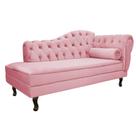 Divã Recamier Sofá Juliana 185cm Lado Esquerdo Suede Rosa Bebê Sala de Estar Recepção Quarto Escritório Capitonê Luis XV - AM Decor