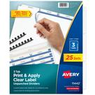 Divisórias Avery 3-Tab Unpunched para qualquer sistema de encadernação (25 conjuntos)