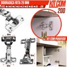Dobradiça 26mm Curva Metal Slim Kit 50 a 200un Porta Móveis Armário Fixador Com Parafusos