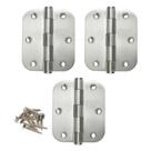 Dobradiça 3x2,5 Aço Inox Escovado com Rolamento Canto Redondo Cartela 3Un Única