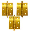 Dobradiça para porta dourada acetinada escovada 3 x 2 1/2 com anel imab 201 latao - 3 peças + parafusos