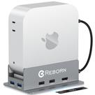 Dock e suporte Reborn para Mac mini M4, hub 9 em 1, prata