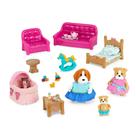 Dollhouse Furniture Playset Lil Woodzeez Sala de estar e berçário