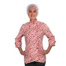 Dólmã Feminina Gambuza Para Chef Cozinha Acinturada 100% Algodão Estampa Pimentas Uniforme Restaurante Mexicano Padaria Pizzaria Lancheria