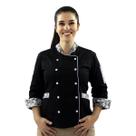 Dólmã Feminina Para Chef De Cozinha Floral Preto Uniforme 100% Algodão Cozinheira Padaria Confeitaria Gambuza