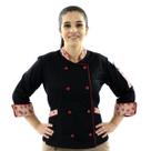 Dólmã Feminina Para Chef De Cozinha Preto Melancia 100% Algodão Uniforme Cozinheira Restaurante Padaria Confeitaria Cafeteria