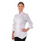 Dólmã Para Chef Cozinha Feminina Acinturada Branco Com Dourado Uniforme Delicado Cozinheira Restaurante Padaria Doceira Confeitaria