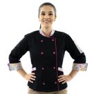 Dólmã Para Chef De Cozinha Feminino 100% Algodão Preto Cupcakes Uniforme Cozinheira Confeiteira Padaria Doceria