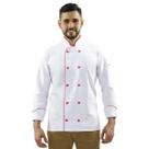 Dólmã Para Chef De Cozinha Unissex 100% Algodão Uniforme Cozinheiro Branco Com Detalhes Vermelhos Restaurante Pizzaria Padaria