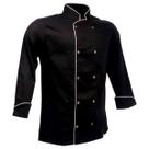 Dólmã Para Chef De Cozinha Unissex Preto E Dourado 100% Algodão Uniforme Cozinheiro Restaurante Padaria Pizzaria Bar Gambuza
