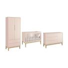 Dormitório Classic 2 Portas e Cômoda com Porta Rosa com Pés Madeira Natural - Reller Móveis
