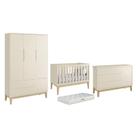 Dormitório Classic 3 Portas com Pés Madeira Natural e Colchão D18 Branco - Reller Móveis