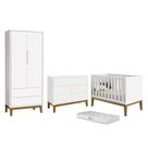 Dormitório Completo Infantil Classic 2 Portas, Cômoda 6 Gavetas, Berço Branco Fosco com Pés Amadeira