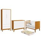 Dormitório Completo Infantil Classic 2 Portas, Cômoda 6 Gavetas, Berço com Pés Amadeirado e Colchão D18 - Reller Móveis