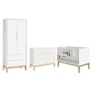Dormitório Completo Infantil Classic 2 Portas, Cômoda 6 Gavetas e Berço Branco Fosco com Pés Madeira