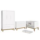 Dormitório Completo Infantil Classic 3 Portas, Cômoda 6 Gavetas, Berço Branco Fosco com Pés Amadeira
