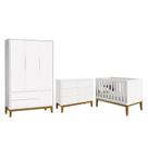 Dormitório Completo Infantil Classic 3 Portas, Cômoda 6 Gavetas e Berço Branco Fosco com Pés Amadeir
