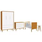 Dormitório Completo Infantil Theo 3 Portas, Cômoda 6 Gavetas, Berço e Mesa de Canto com Pés Amadeirado - Reller Móveis