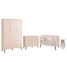 Dormitório Completo Infantil Theo 3 Portas, Cômoda 6 Gavetas, Berço e Mesa de Canto Rosa Fosco com Pés Amadeirado - Reller Móveis Dormitório Completo Infantil Theo 3 Portas, Cômoda 6 Gavetas, Berço e Mesa de Canto Rosa Fosco com Pés Amadeirado - Reller Móveis