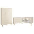 Dormitório Completo Infantil Theo 3 Portas, Cômoda 6 Gavetas e Berço com Pés Madeira Natural - Reller Móveis