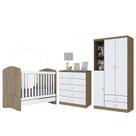 Dormitório Infantil Bala de Menta com Guarda Roupa, Cômoda e Berço Rústico/Branco - Móveis Henn Dormitório Infantil Bala de Menta com Guarda Roupa, Cômoda e Berço Rústico/Branco - Móveis Henn