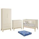 Dormitório Infantil Classic 2 Portas, Cômoda 3 Gavetas, Berço com Pés Madeira Natural e Colchão - Reller Móveis