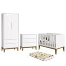 Dormitório Infantil Classic 2 Portas, Cômoda, Berço Branco com Pés Amadeirado e Colchão D18 - Reller Móveis
