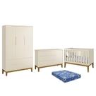 Dormitório Infantil Classic 3 Portas, Cômoda 1 Porta, Berço com Pés Amadeirado e Colchão - Reller Móveis Dormitório Infantil Classic 3 Portas, Cômoda 1 Porta, Berço com Pés Amadeirado e Colchão - Reller Móveis