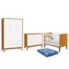 Dormitório Infantil Classic 3 Portas, Cômoda 6 Gavetas, Berço com Pés Amadeirado e Colchão - Reller Móveis