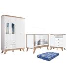 Dormitório Infantil Confete Guarda Roupa, Cômoda, Berço Branco/Jequitibá com Colchão - Móveis Henn Dormitório Infantil Confete Guarda Roupa, Cômoda, Berço Branco/Jequitibá com Colchão - Móveis Henn