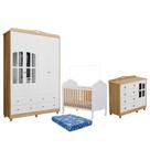Dormitório Infantil Elô Janelas Guarda Roupa, Cômoda e Berço com Colchão Baby Physical - Móveis Peroba