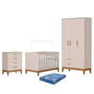 Dormitório Infantil Flip Guarda Roupa 3 Portas, Cômoda 4 Gavetas e Berço com Colchão Physical - Reller Móveis
