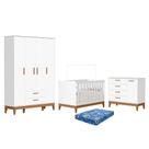 Dormitório Infantil Flip Guarda Roupa 4 Portas, Cômoda 1 Porta e Berço com Colchão Physical - Reller Móveis
