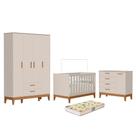 Dormitório Infantil Flip Guarda Roupa 4 Portas, Cômoda 1 Porta e Berço com Colchão Supreme - Reller Móveis