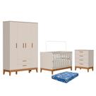 Dormitório Infantil Flip Guarda Roupa 4 Portas, Cômoda 4 Gavetas e Berço com Colchão Physical - Reller Móveis