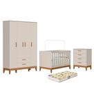 Dormitório Infantil Flip Guarda Roupa 4 Portas, Cômoda 4 Gavetas e Berço com Colchão Supreme - Reller Móveis