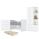 Dormitório Infantil Labirinto com Guarda Roupa, Cômoda, Berço Branco Brilho e Colchão - Móveis Henn