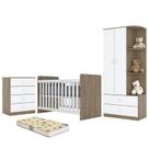 Dormitório Infantil Labirinto com Guarda Roupa, Cômoda, Berço Rústico/Branco e Colchão - Móveis Henn Dormitório Infantil Labirinto com Guarda Roupa, Cômoda, Berço Rústico/Branco e Colchão - Móveis Henn
